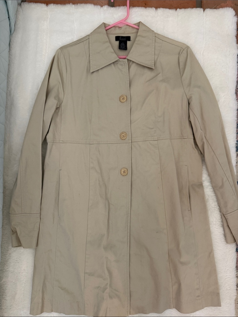 Frenchi Beige Trench Coat - Single-Breasted Button Front